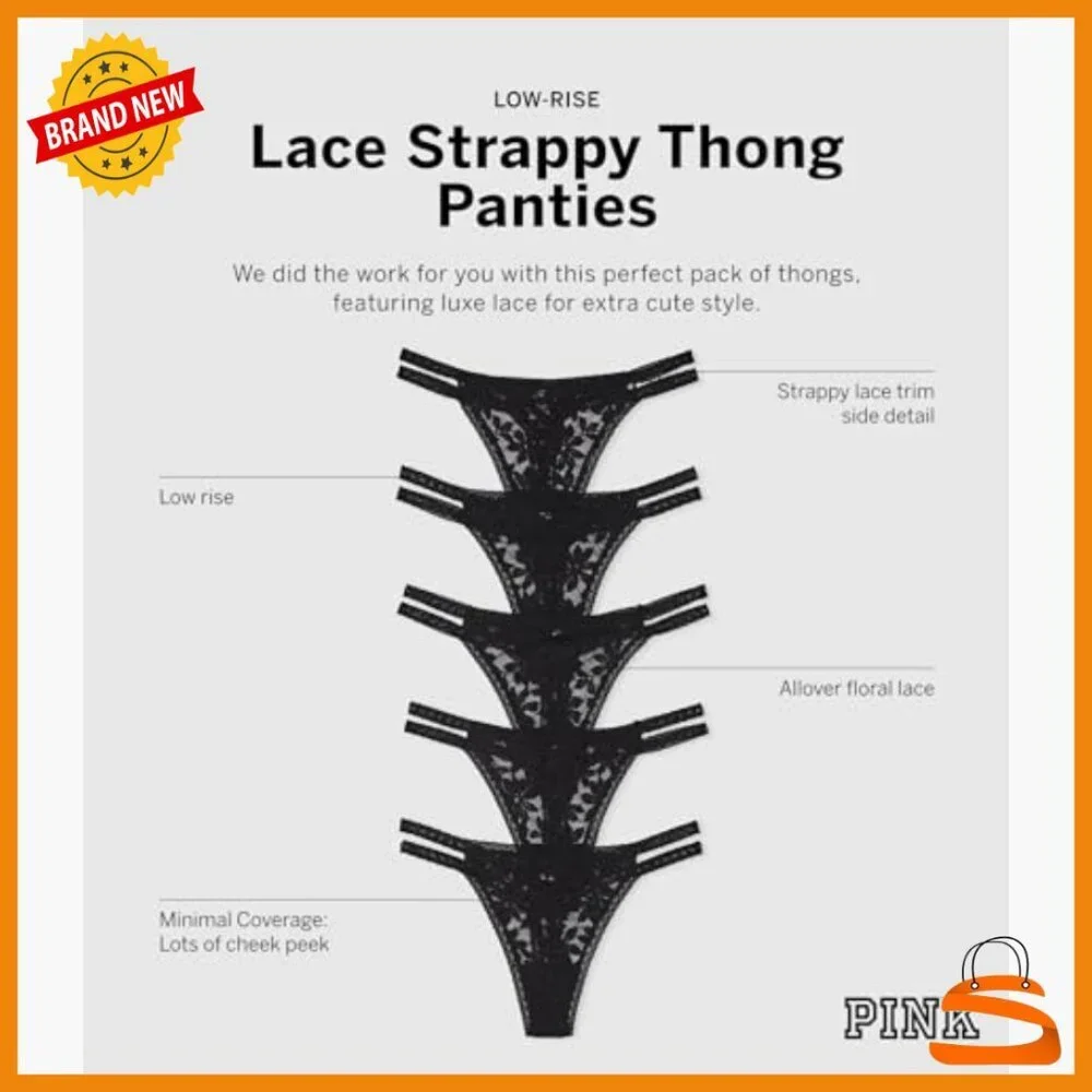 Lace Thong Underwear Multi-Pack, Low Rise, Cotton, 5-Pack
